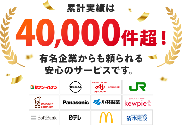 累計実績は40,000件超！有名企業からも頼られる安心のサービスです。
